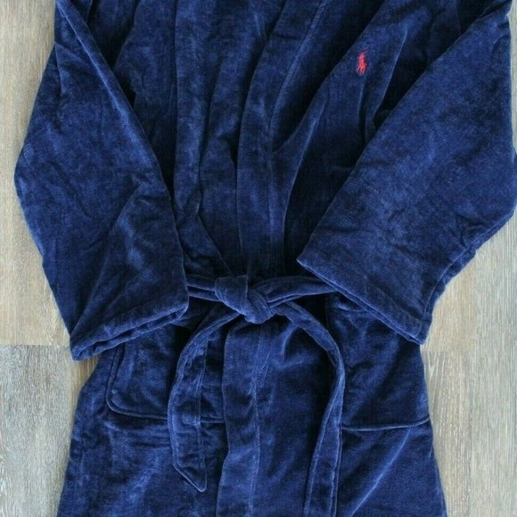 NWT POLO‎ RALPH LAUREN MEN'S VELOUR TERRY PLUSH BATH ROBE NAVY BLUE - Picture 5 of 9